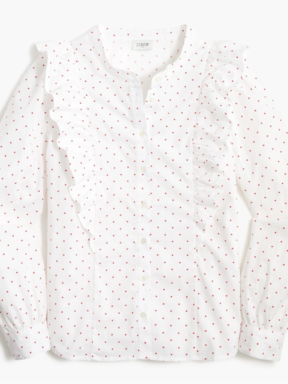 J. Crew Factory Heart Print Cotton Poplin Ruffle Top